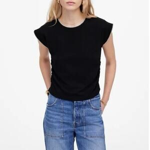 NWOT Madewell Side-Cinch Cap Sleeve Muscle Tee In Jet Black Size Small
